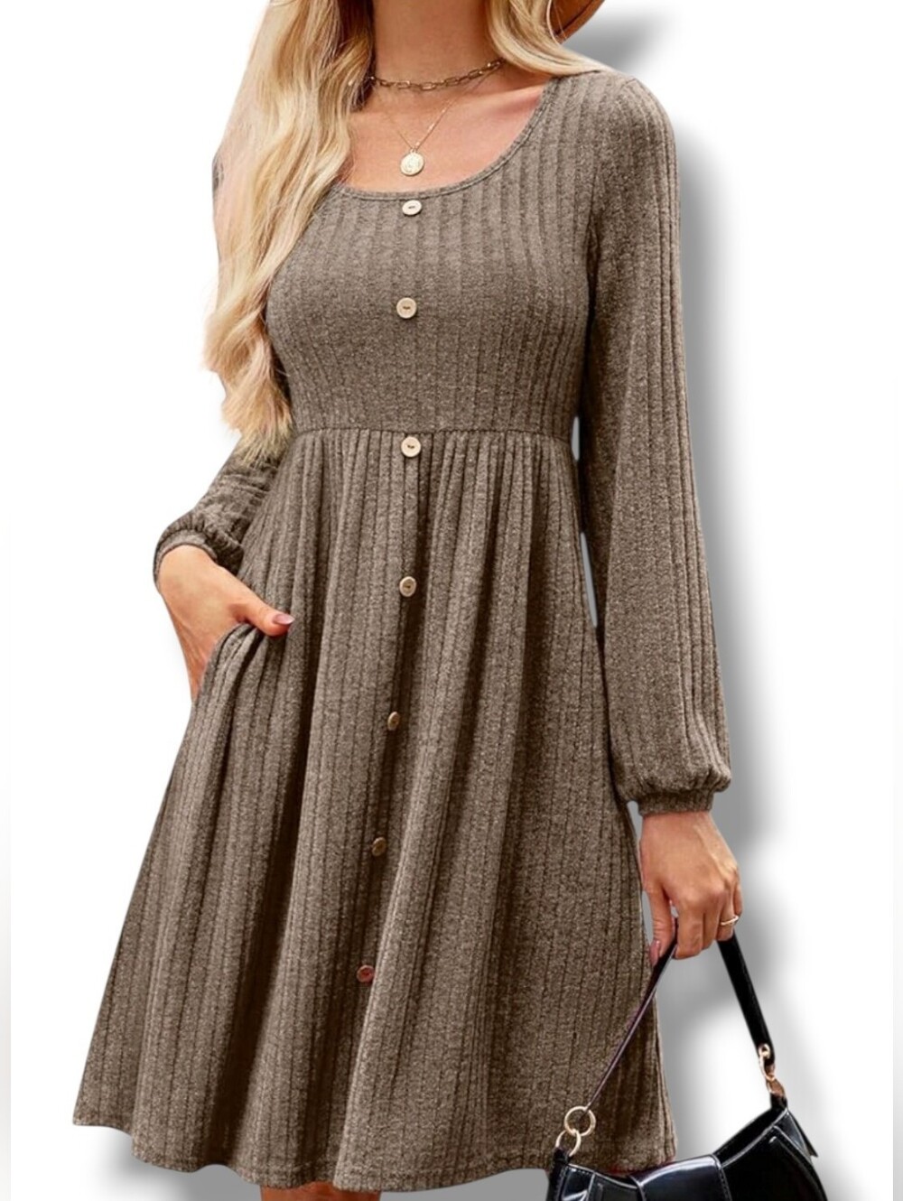 JustFashionNow Pocketed Pullover Long Sleeve Ribbed Sweater Dress | XL
